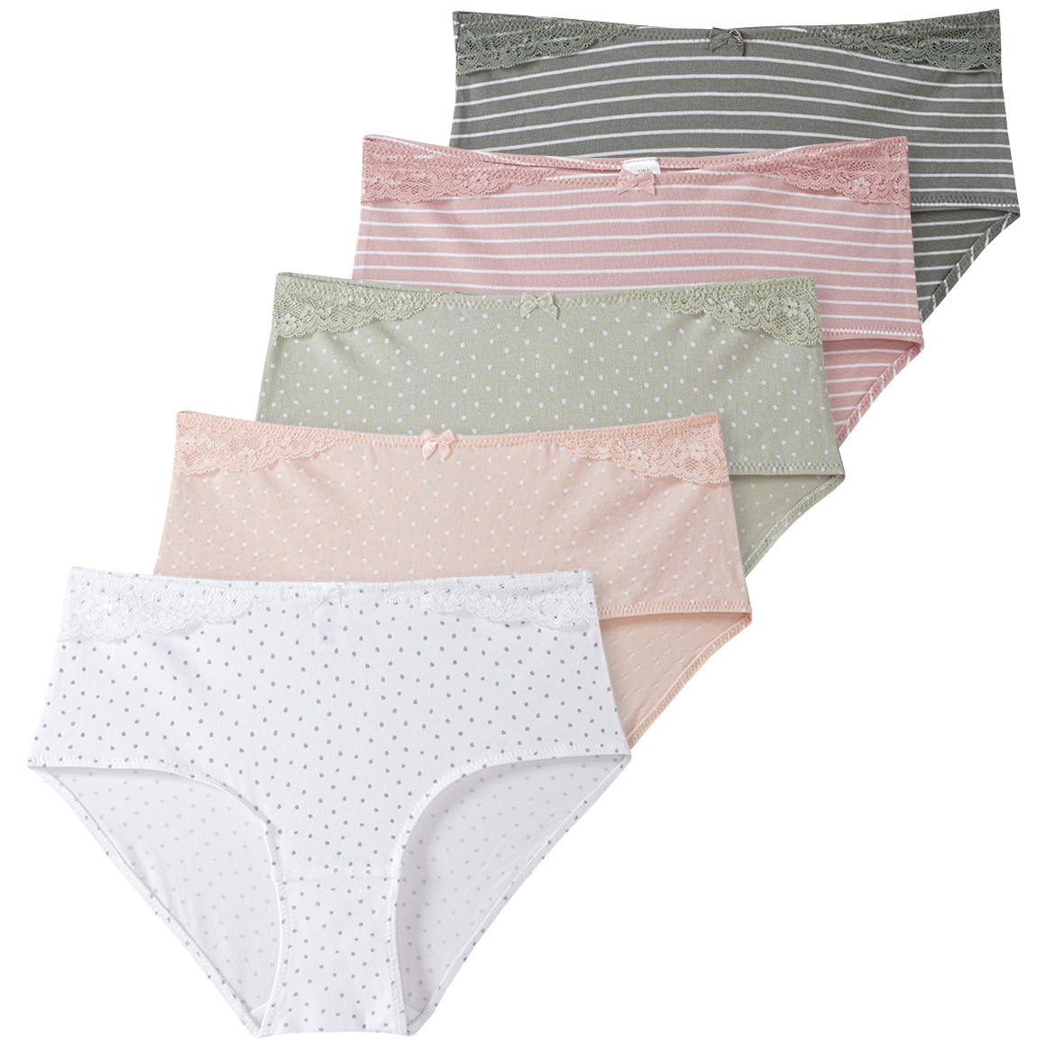 Gina Benotti 5 Damen Pantys aus Bio-Baumwolle salbei / oliv / rosa / weiss