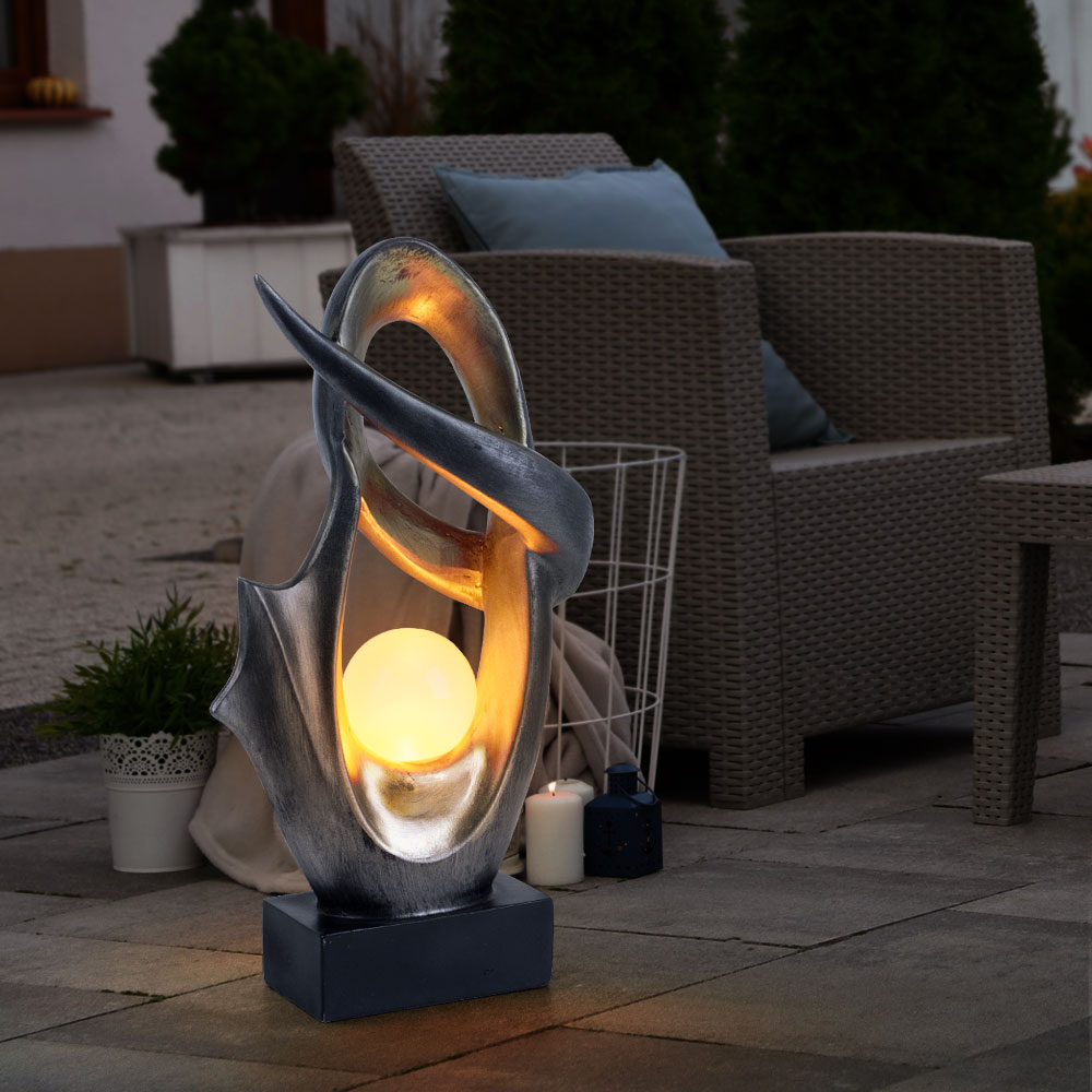 LED Solarleuchte, silber, Flacker-Effekt, Glas, Feuereffekt