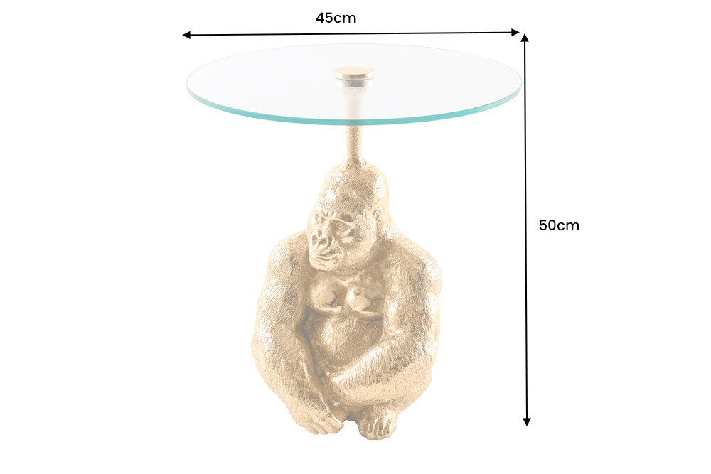 riess-ambiente Beistelltisch KONG - 50cm gold Metall Glas Affenfigur Gorilla Skulptur rund