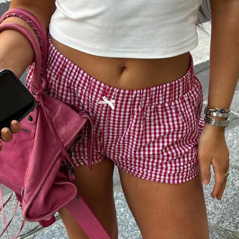 BrickBlack - Mid Rise Plaid Shorts met Strik