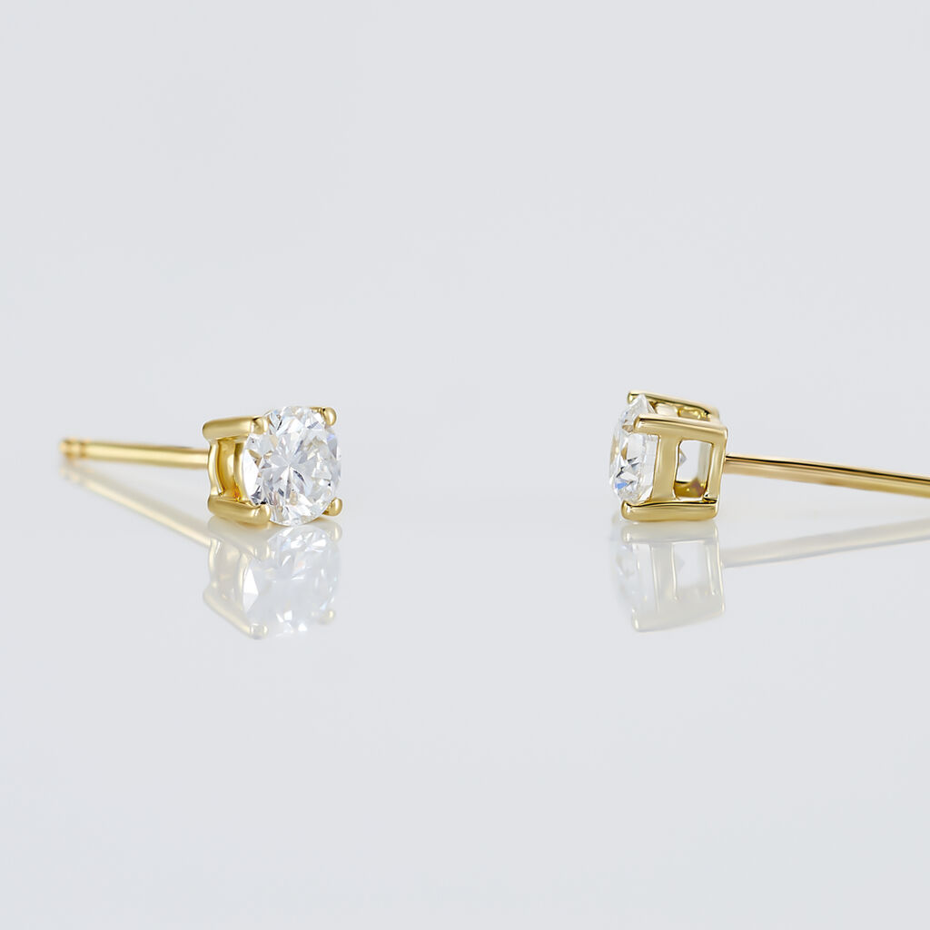 Boucles D'oreilles Puces 4 Griffes Or Jaune Diamant Synthetique