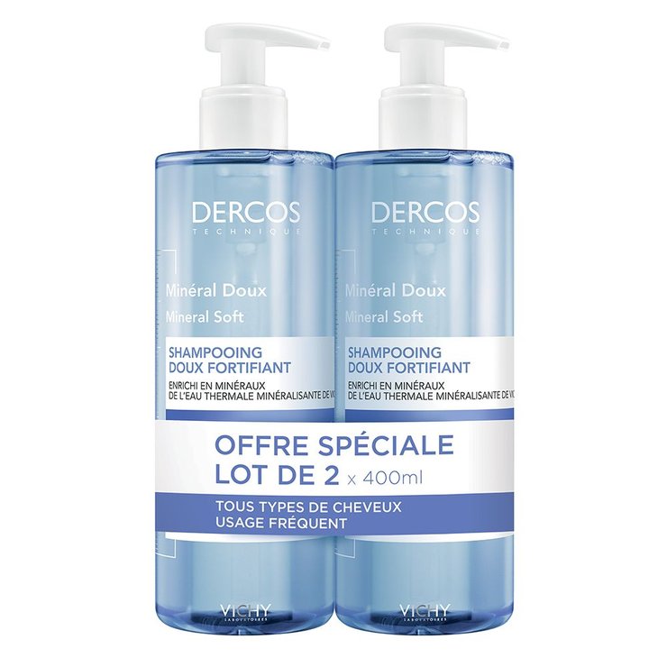 Shampooing Doux Fortifiant 2x400ml Dercos Minéral Doux Vichy