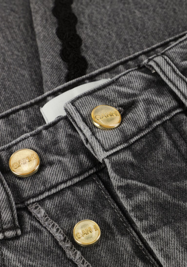 donkerblauwe ganni jeans rigid denim double fly baggy jeans
