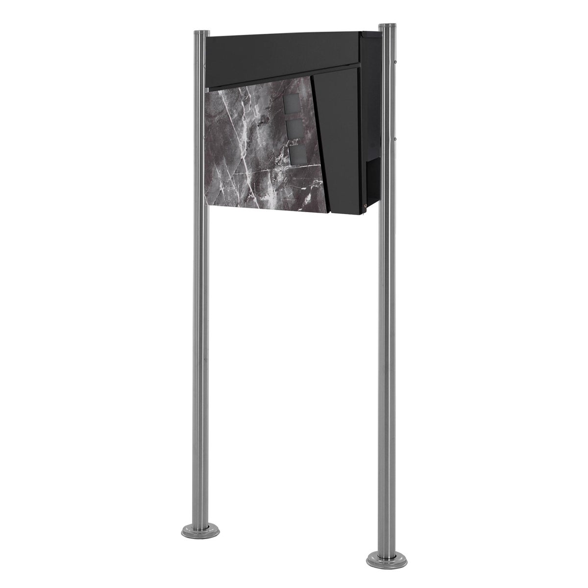 ECD Germany vrijstaande brievenbus met krantenvak, design brievenbus met post, brievenbussysteem, brievenbusstandaard zilver metallic 120 cm van roestvrij staal, brievenbus antraciet marmerlook van staal