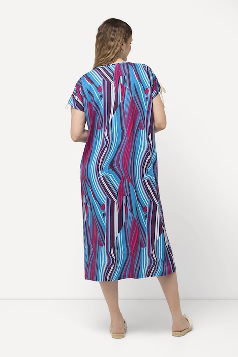 Jersey-Midikleid, A-Linie, V-Ausschnitt, Halbarm