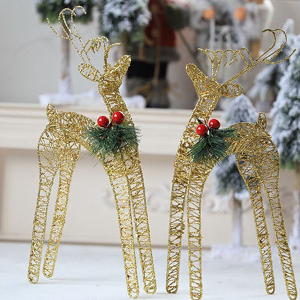 (2er Set) Elch Deko Aufsteller Glitzer Weihnachts Tischdekoration - Gold