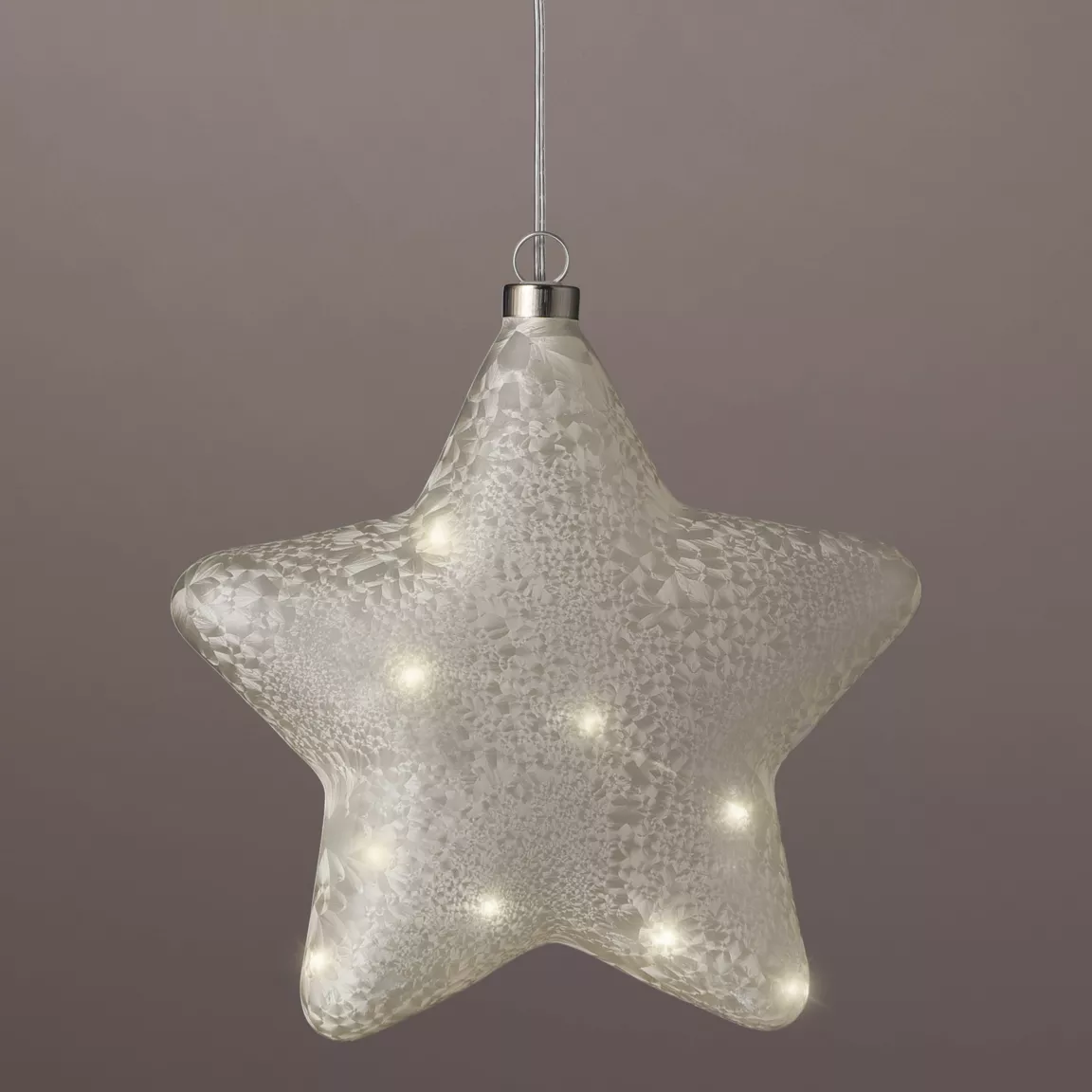 Étoile lumineuse en verre à piles 15 LED (D20 cm) Glacée Blanc chaud