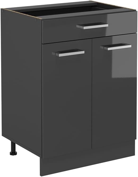 Vicco Küchenunterschrank R-Line, Anthrazit Hochglanz, 60 cm mit Schublade, ohne Arbeitsplatte