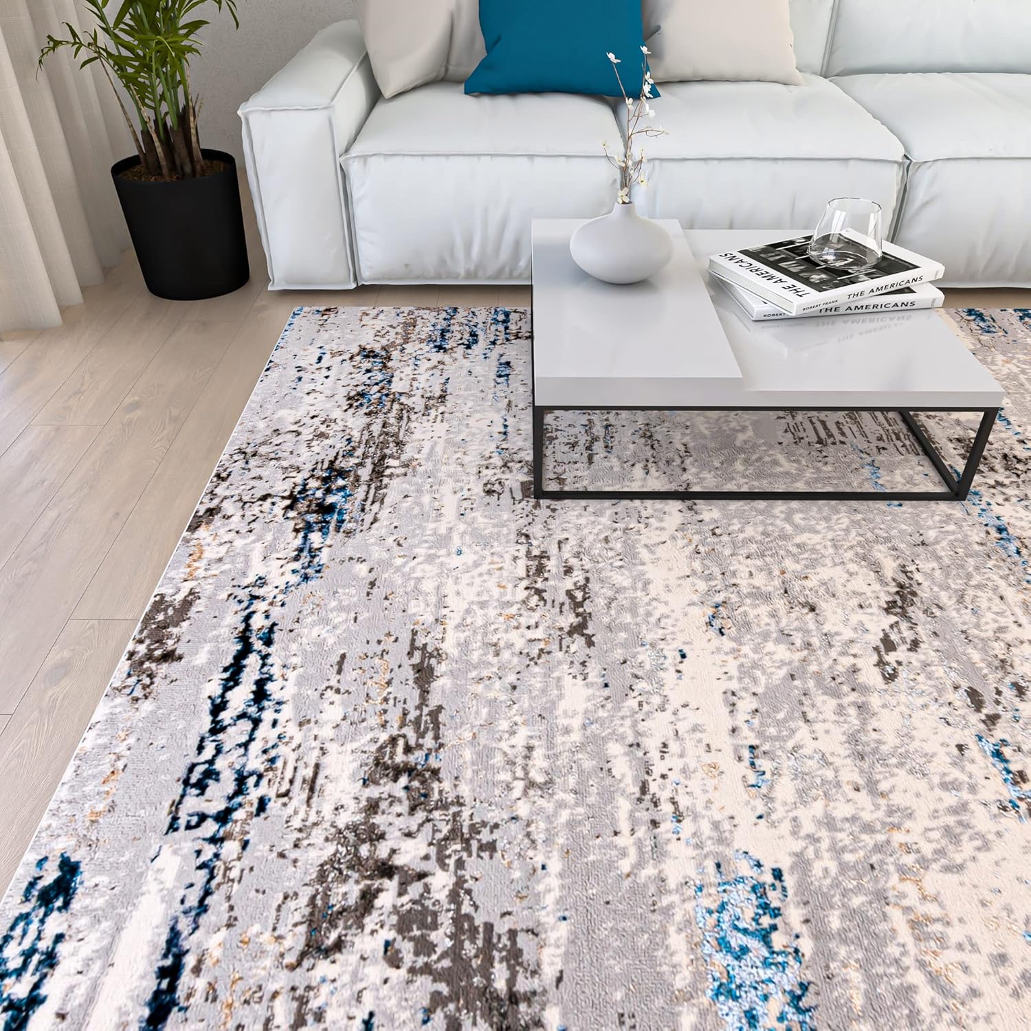 Mazovia Abstraktes Vintage Designer Teppich - Kurzflor - Weich Teppich für Wohnzimmer, Esszimmer - ÖKO-TEX Wohnzimmerteppich - Teppiche Beige Blau Grau 300 x 400 cm