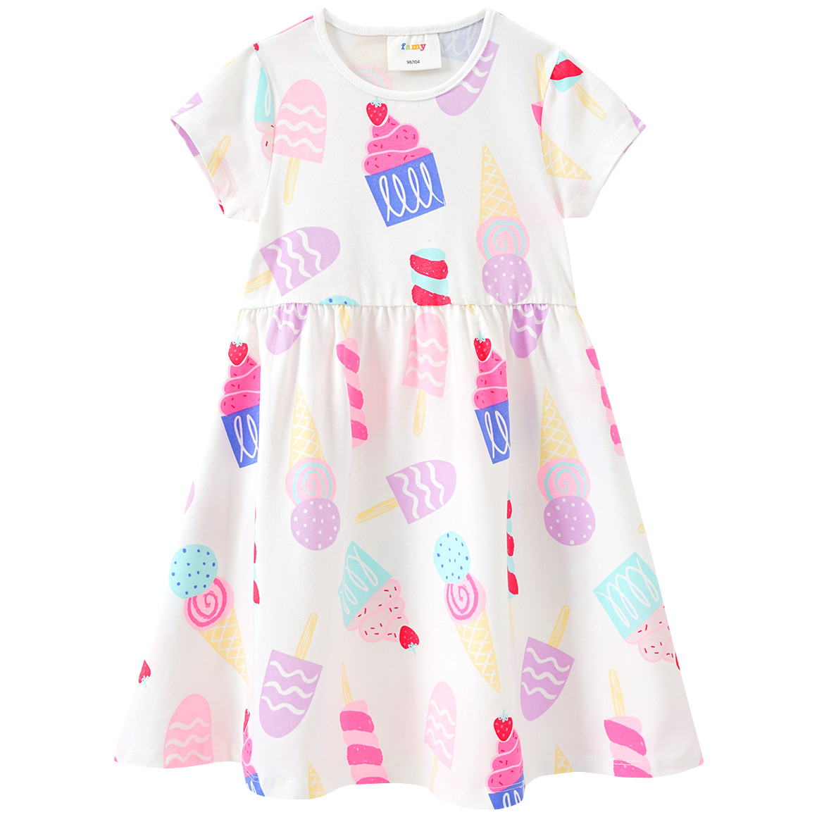 Famy 2 Mädchen Kleider mit bunten Motiven rosa / weiss