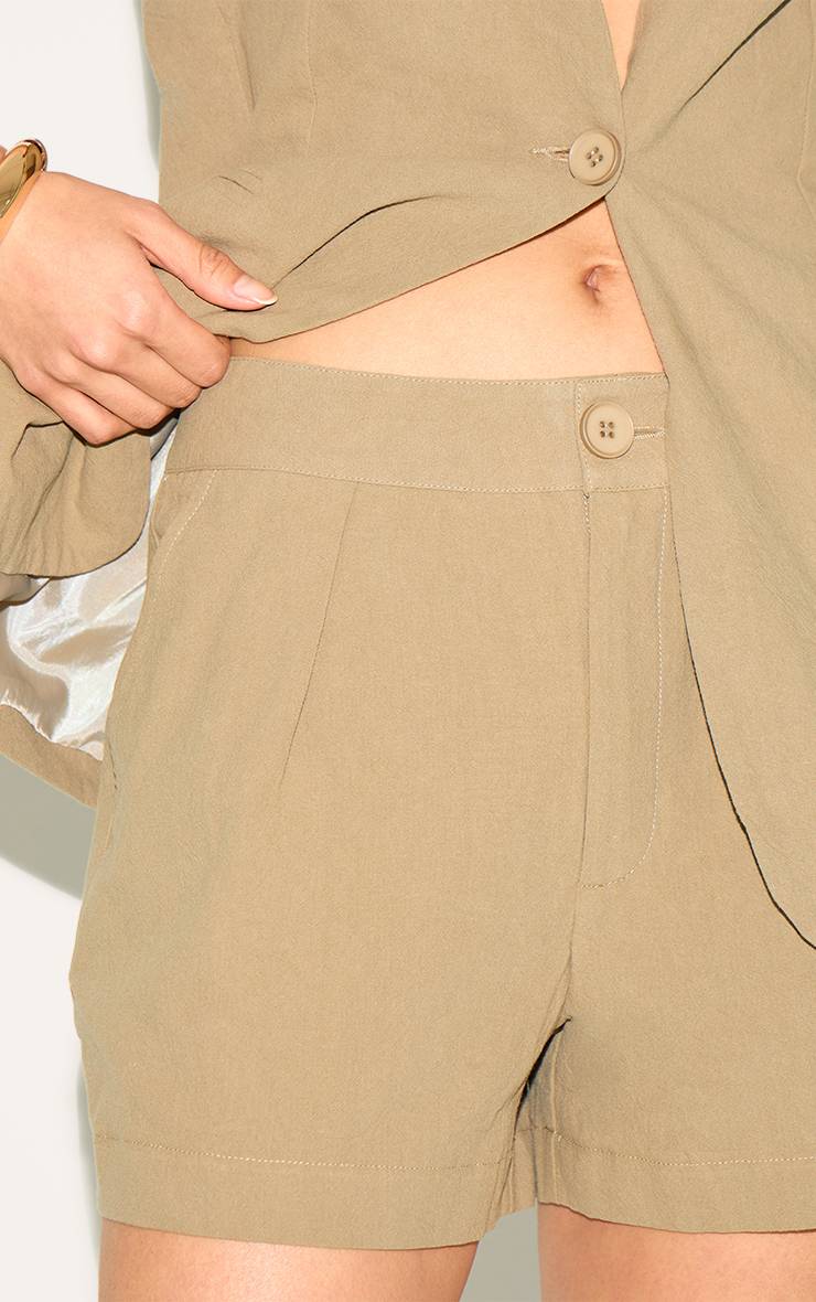 Sage Khaki Short Tailleur Tissé Effet Lin