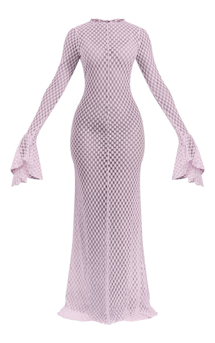Lilas Robe De Plage Maxi Transparente À Manches Évasées Texturées