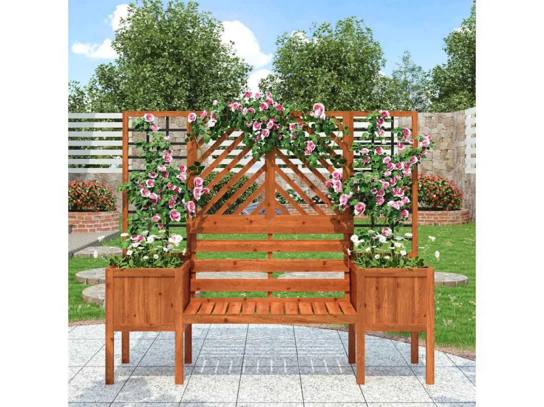 Jardinière avec treillis marron - en sapin massif - pour jardin terrasse - 170x42x145cm