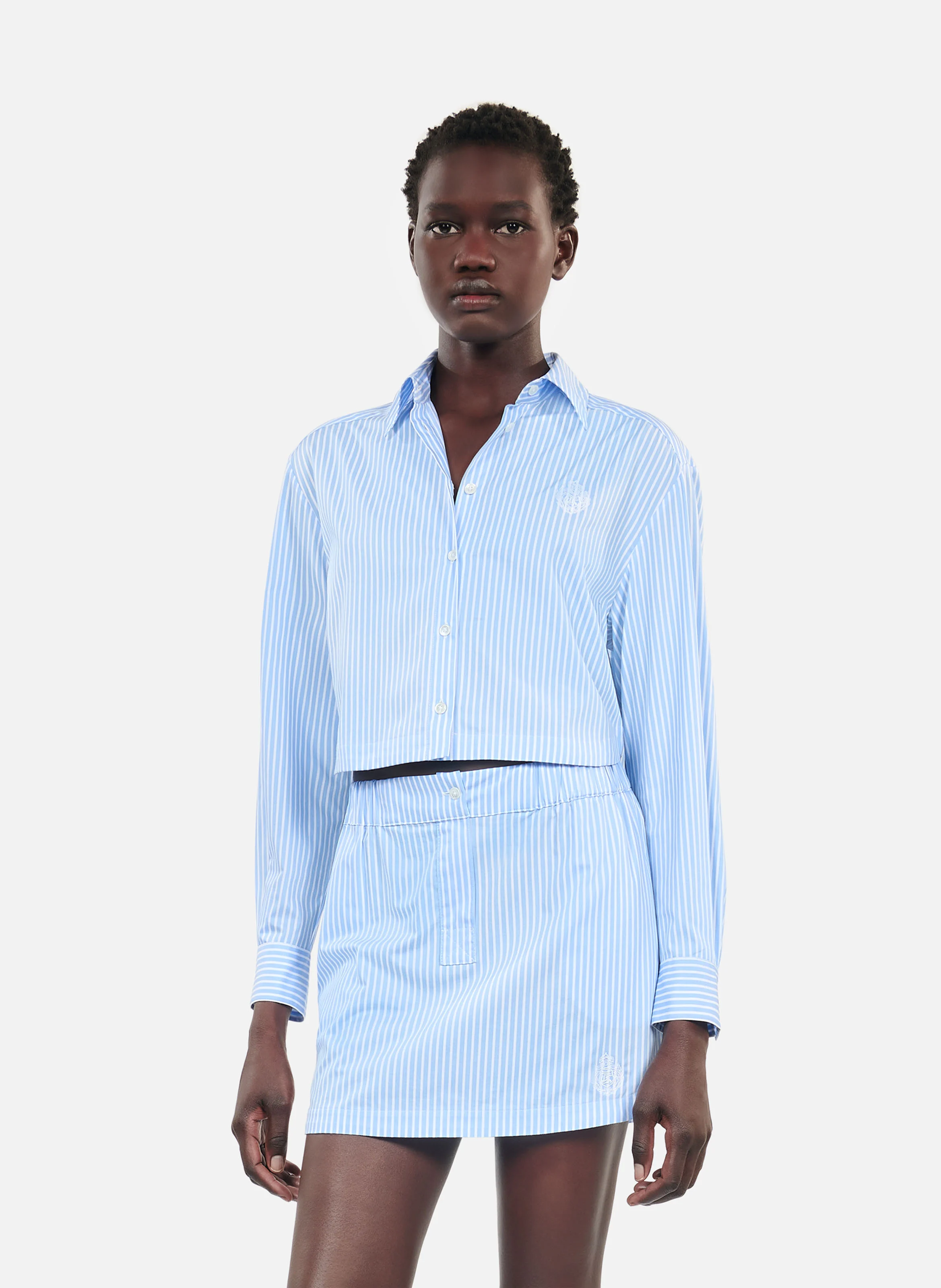 Chemise courte col classique en coton | Bleu