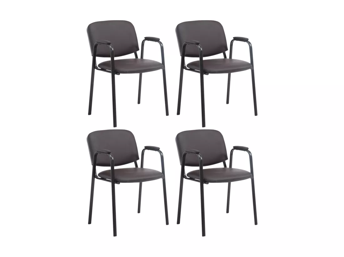 Lot de 4 Chaise de conférence - Similicuir & Métal noir mat - Marron - Ken Pro