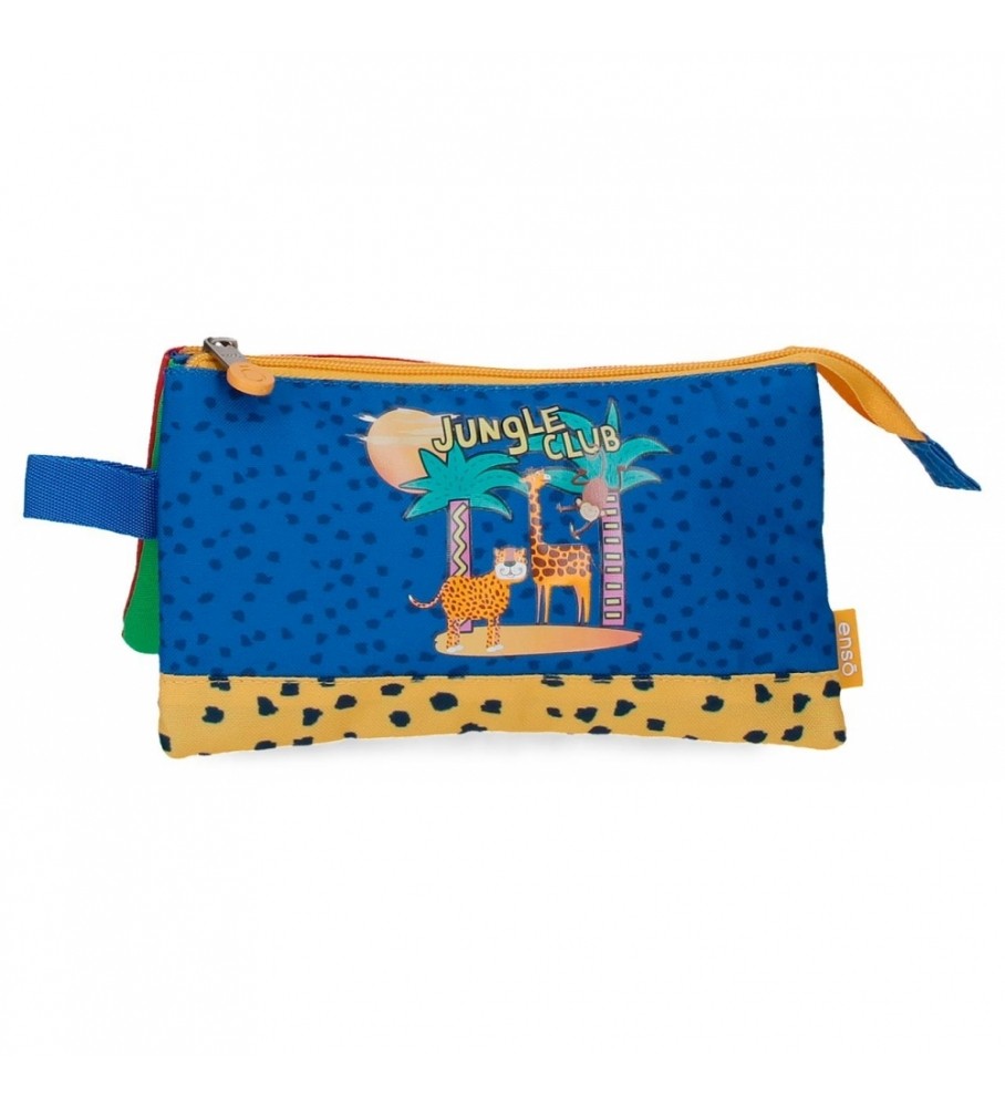 Estojo para lápis Enso Jungle Club com três compartimentos, azul