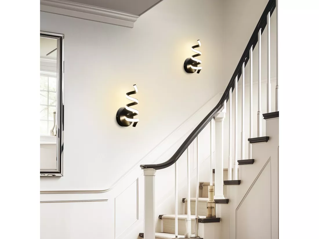 NETTLIFE Applique murale LED d'intérieur noire moderne 7 W pour escalier Blanc chaud 3000 K