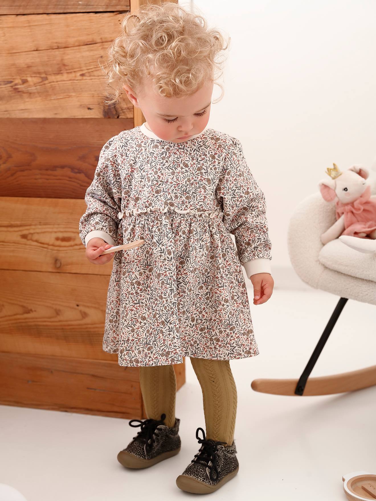 Vestido de pelúcia bege dourado para bebê