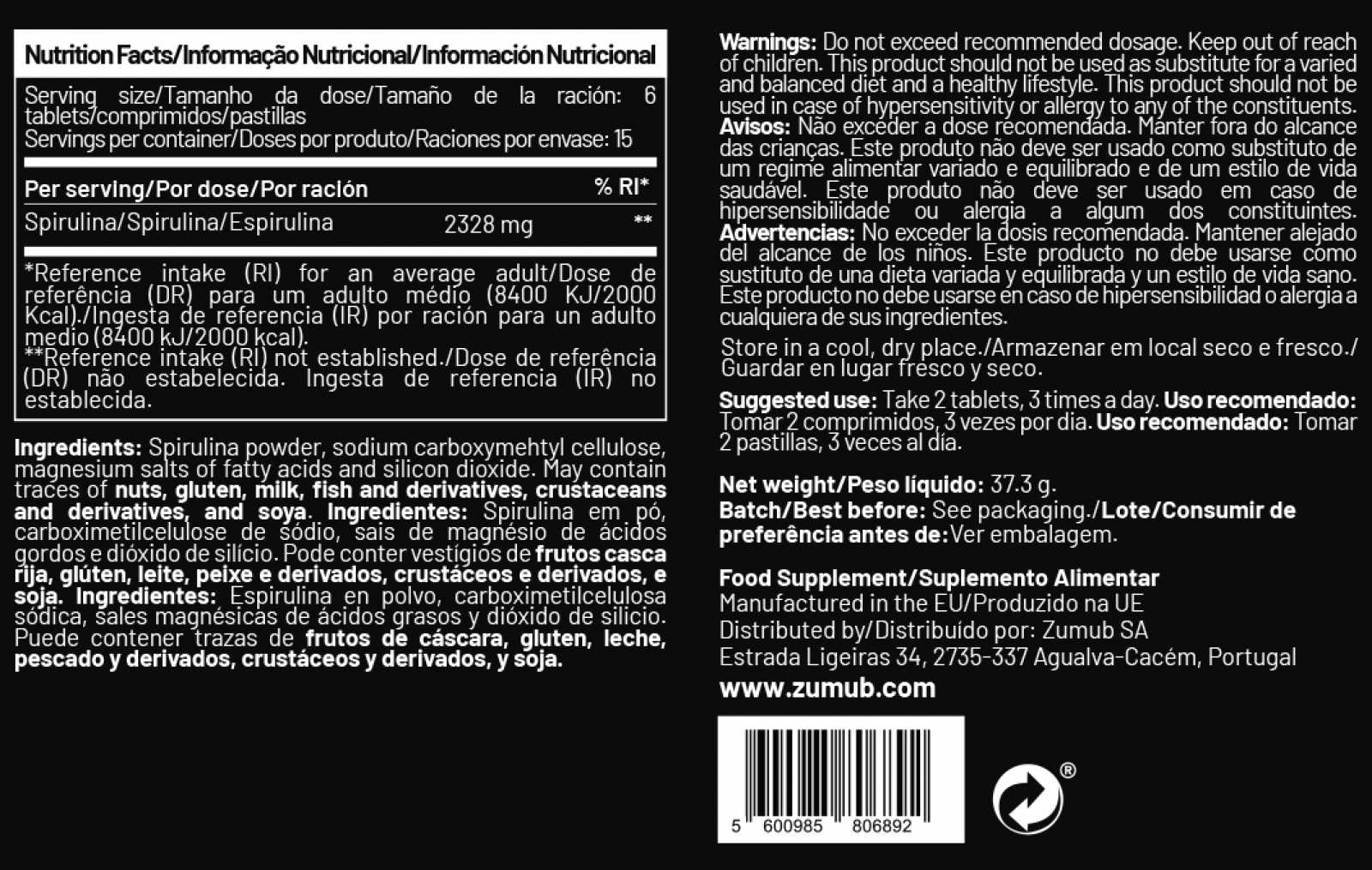 Zumub Spirulina 90 comprimidos