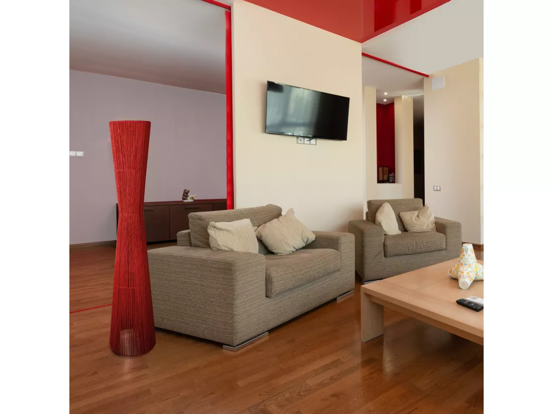 Lampadaire colonne métal rouge 145 cm.