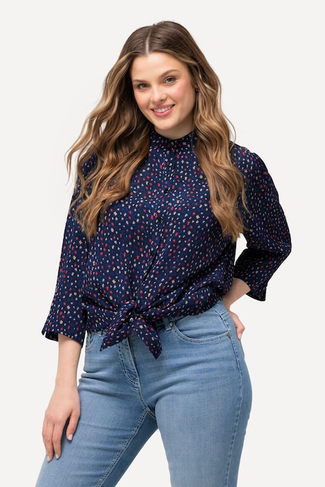 Bluse, Alloverdruck, Stehkragen, 3/4-Arm, Krepp