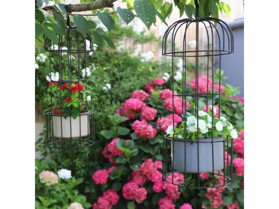 ~ Set de 2 cages en métal gris Ht.53-68 cm