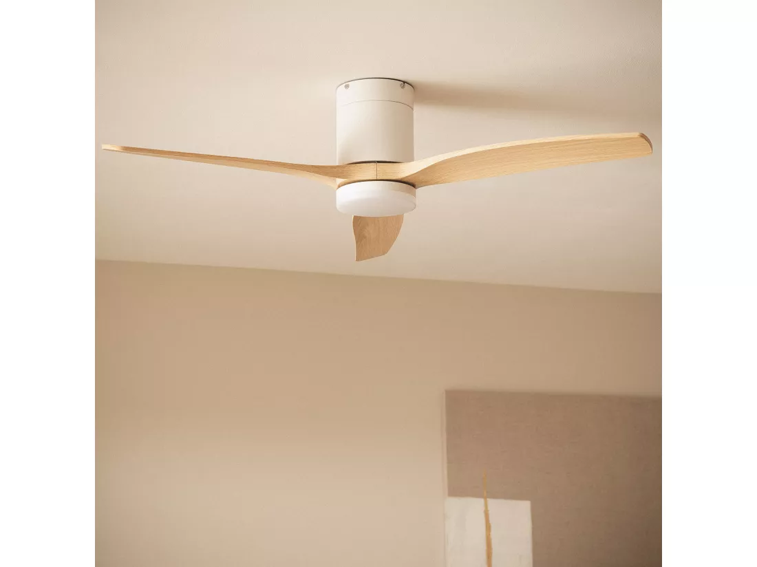 Ventilateur de Plafond Silencieux Angistri Blanc 132cm Motor DC Bois clair Télécommande Avec lumière Non