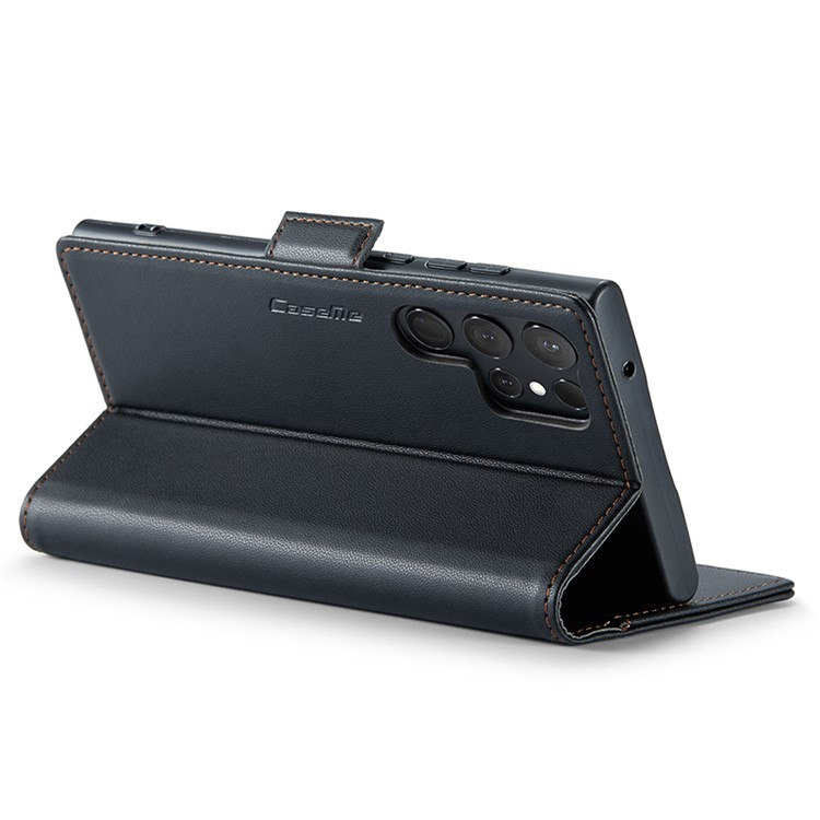 Samsung Galaxy S24 Ultra Leder Tasche Flip Wallet Etui mit Kartenfächern Litchi Look (RFID Schutz) - Schwarz