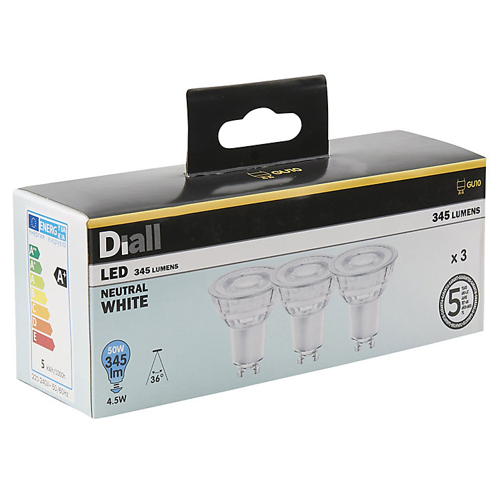 3 ampoules LED GU10 spot 4,5W=50W blanc neutre