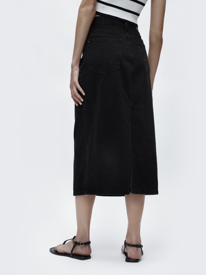 Saia midi jeans - Preta Lavada