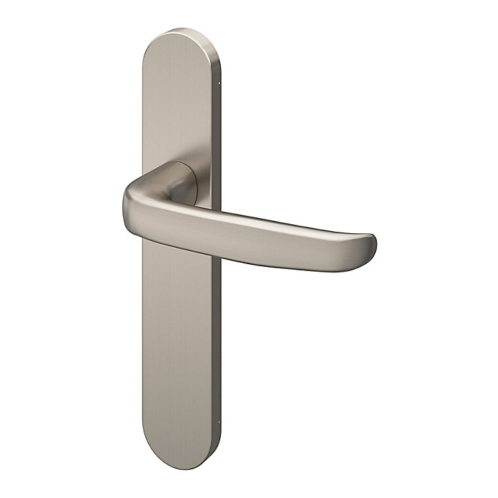 Ensemble poignée sur plaque rond GoodHome Govlin effet nickel satin gris L.130mm x l.42mm entraxe 165-195mm