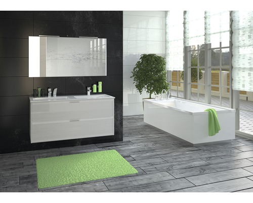 3-delige badkamermeubelset, dubbele wastafel Sanox Porto, BxHxD 121 x 170 x 51 cm, hoogglans witte fronten, met witte keramische wastafel en badmeubel, dubbele wastafel, spiegel met LED-verlichting, 84731301
