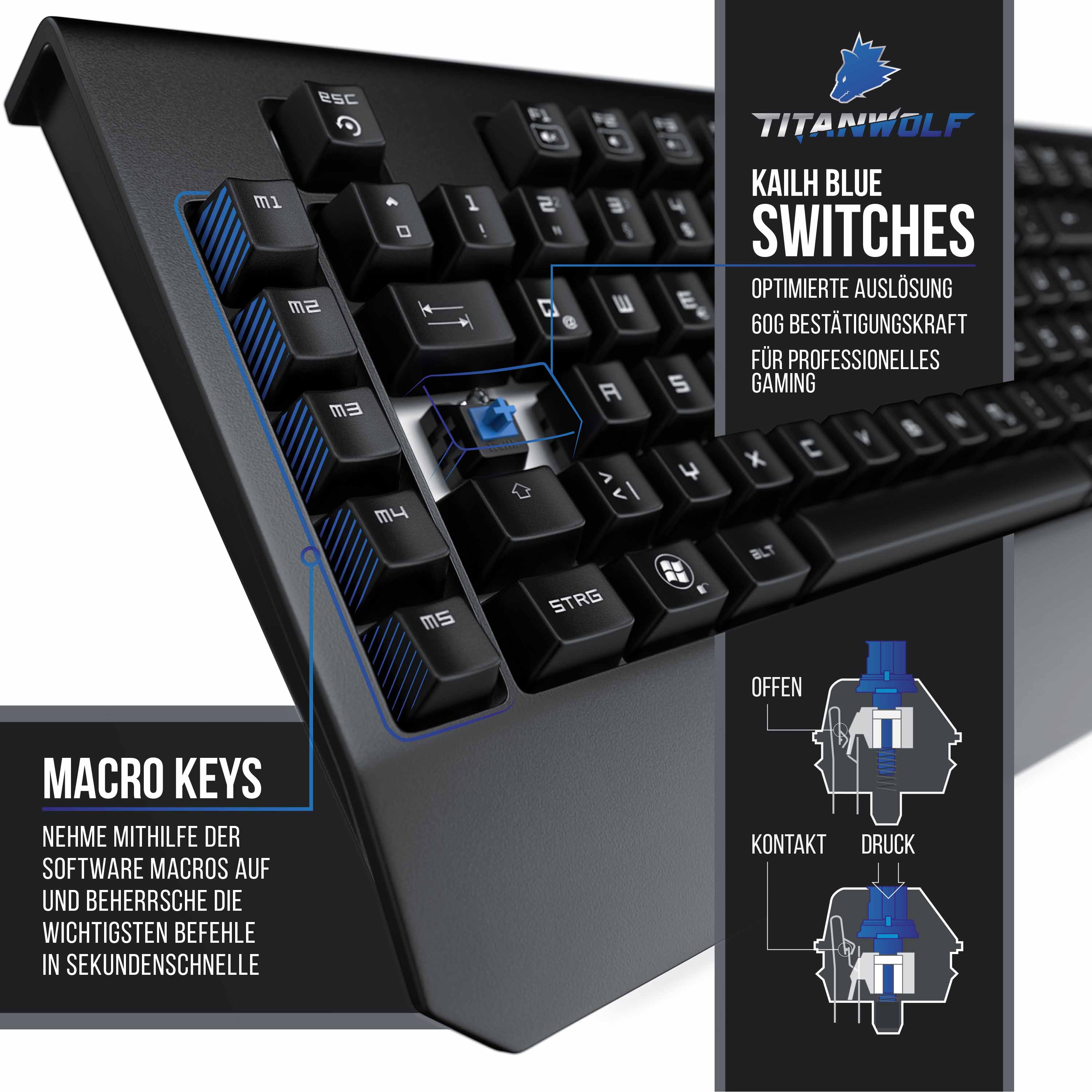 Titanwolf Mechanische Tastatur + Maus + Mauspad Gaming Bundle Enforcer Parity Gaming Set