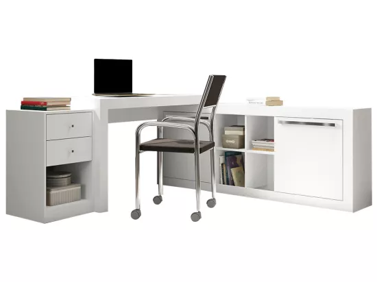 Bureau d'angle - 2 tiroirs et 2 portes - Coloris : Blanc - EVAN