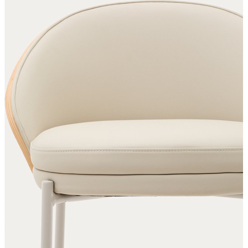Tabouret Eamy en cuir synthétique beige, placage de frêne avec finition naturelle et métal hauteur 86 cm