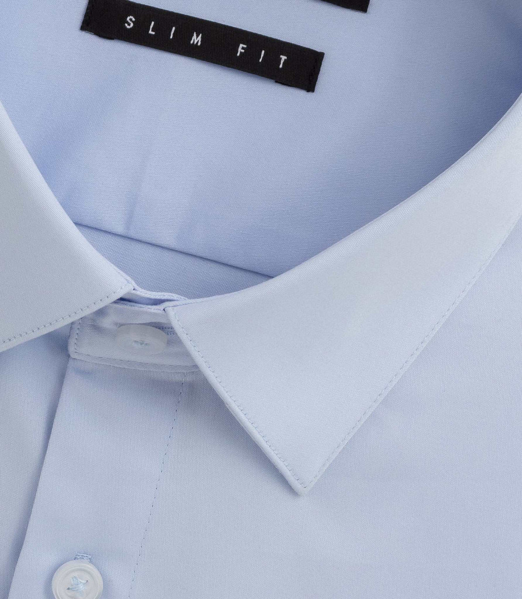 Chemise slim en satin de coton bleu ciel SATINSLIM