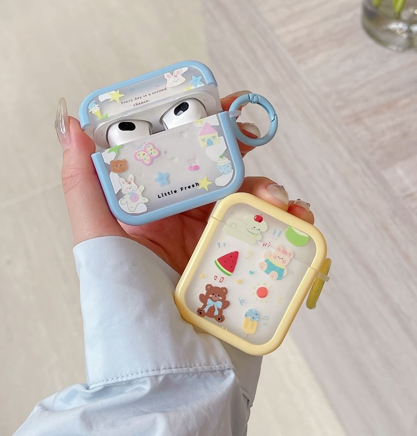 Tondephiry - Beschermhoesje voor oordopjes met beer/konijn in cartoonstijl voor AirPods 1e generatie en 2e generatie, Pro, Pro 2, Pro 3