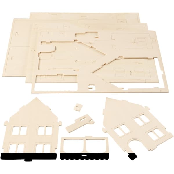 3D Konstruksjonsfigur, Hus med hveranda, str. 22,5x16x17,5, 1 stk.