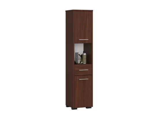 Colonne salle de bains AKORD FIN Wengé 30 cm 2 portes 1 tiroir façade Wengé 5 étagères 30x30x140 cm