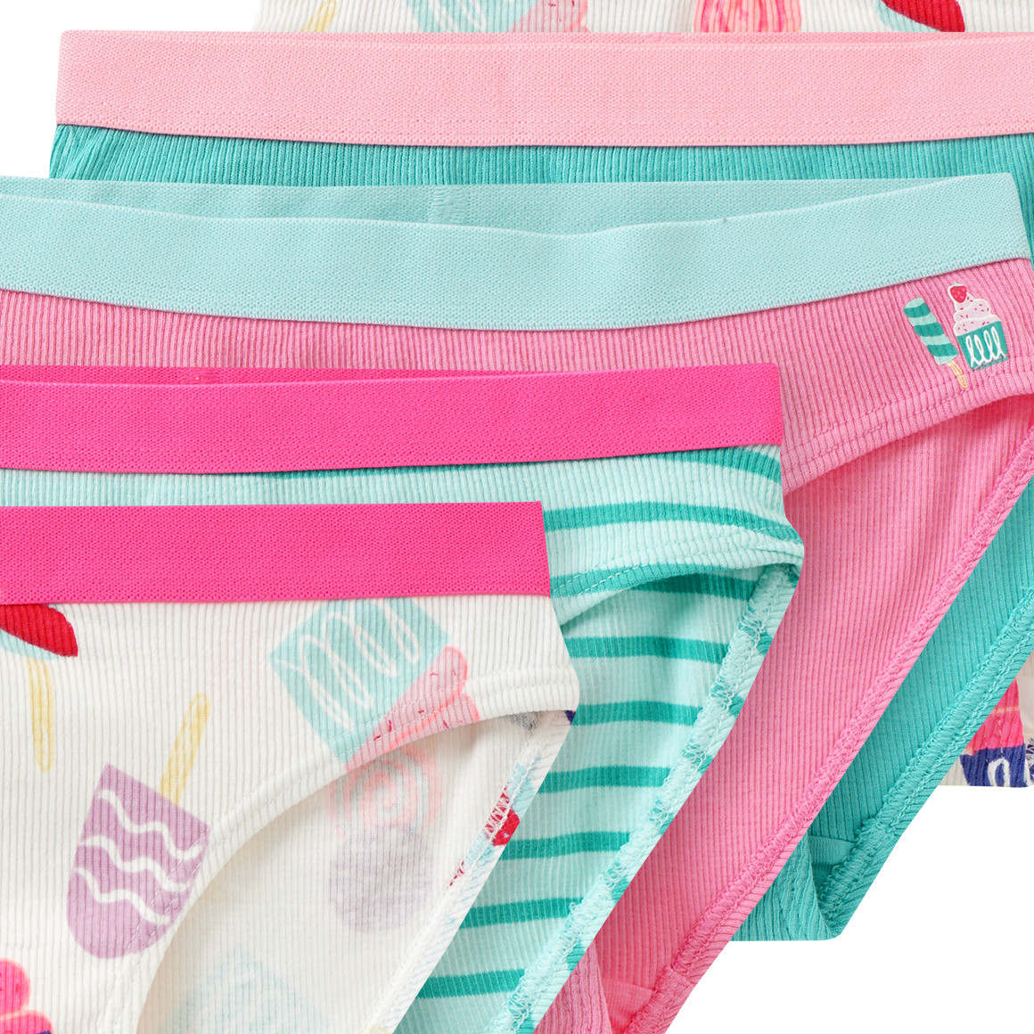 Famy 5 Mädchen Slips mit Rippstruktur weiss / helltürkis / rosa