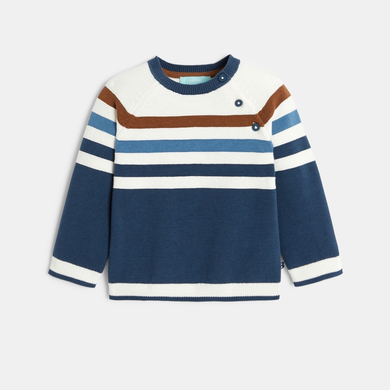 Pull en maille tricot à rayures bleu bébé garçon