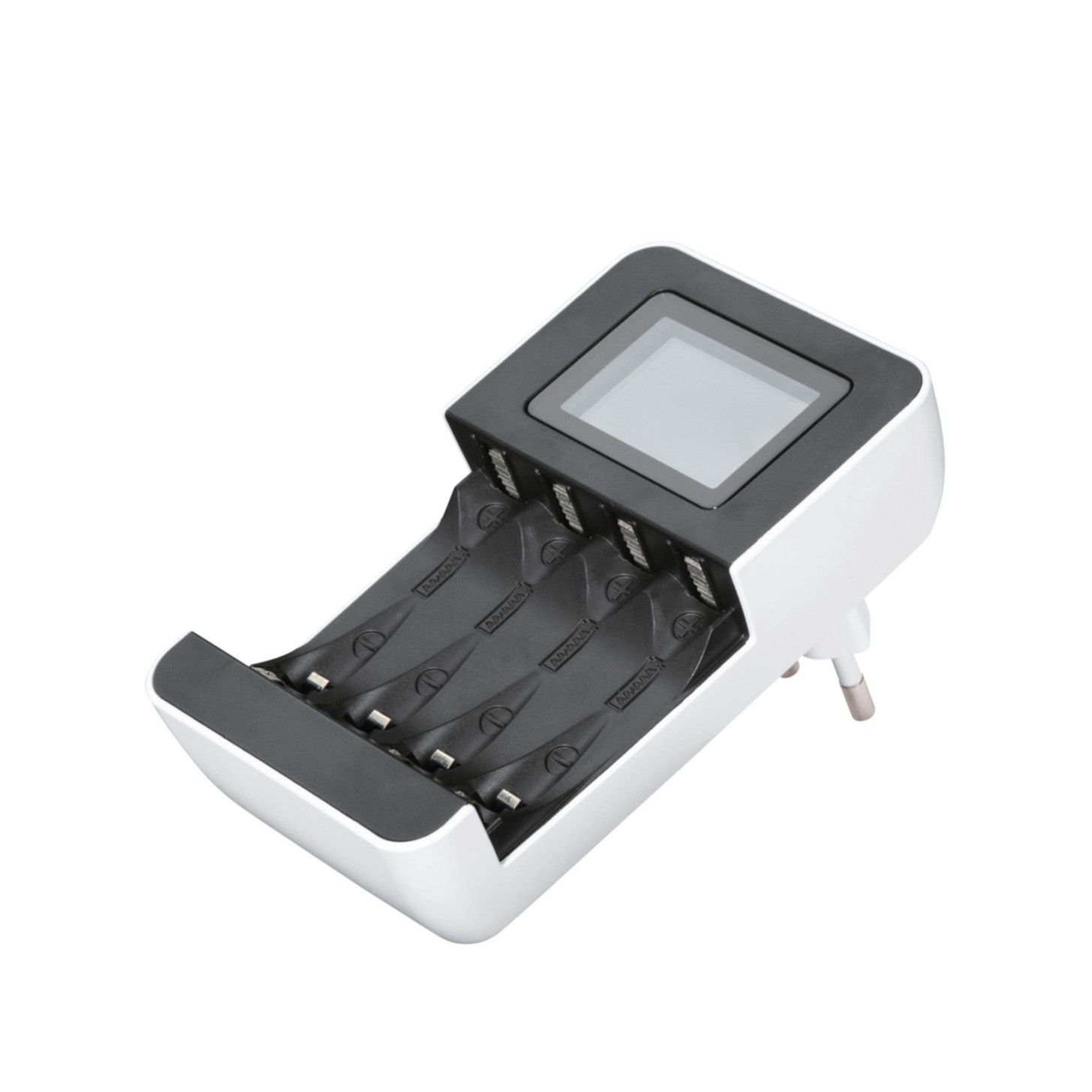 4-fach Batterieladegerät Akkuladegerät mit LCD Display für 1 bis 4 NiMH-Akkus AA / AAA (00223552) - Schwarz / Weiss