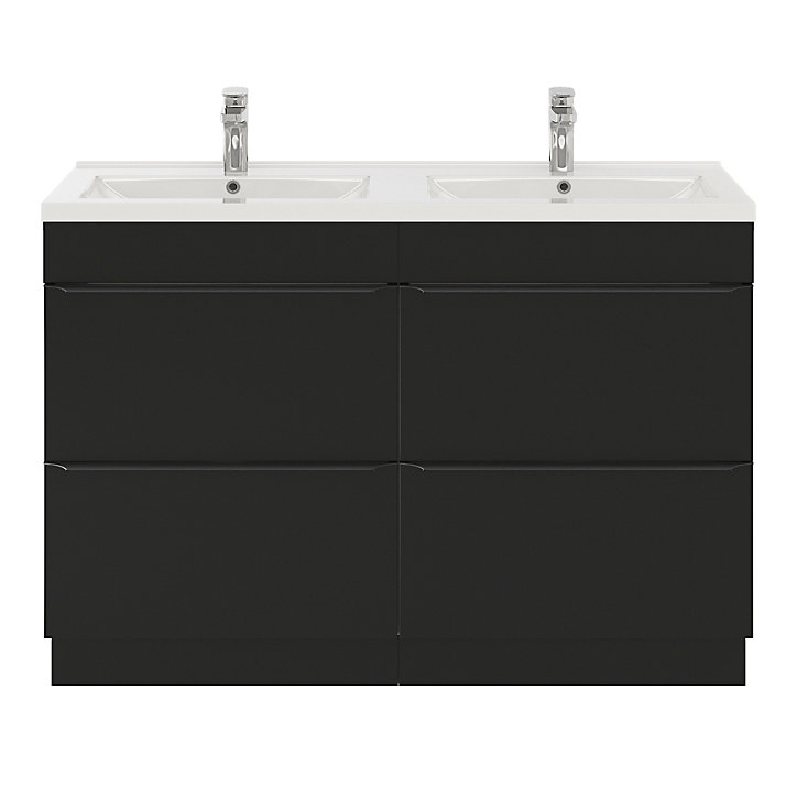 Ensemble salle de bains l.120 cm meuble à poser Imandra noir mat + plan double double vasque céramique blanc