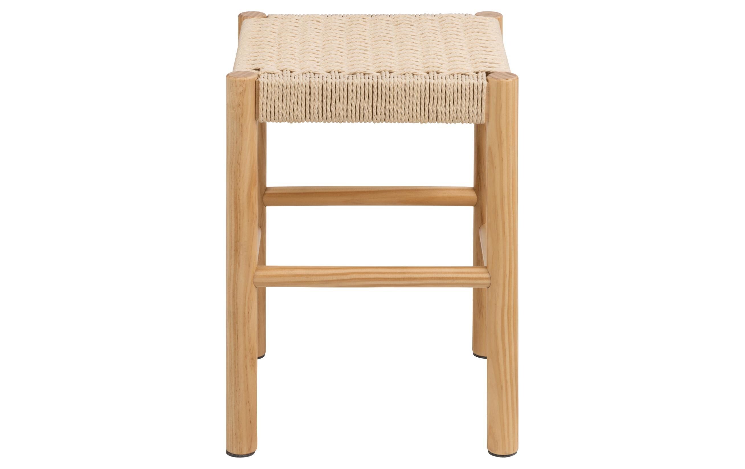Hocker Alvin Holz, WeissHocker mit Off-White Papiergeflecht