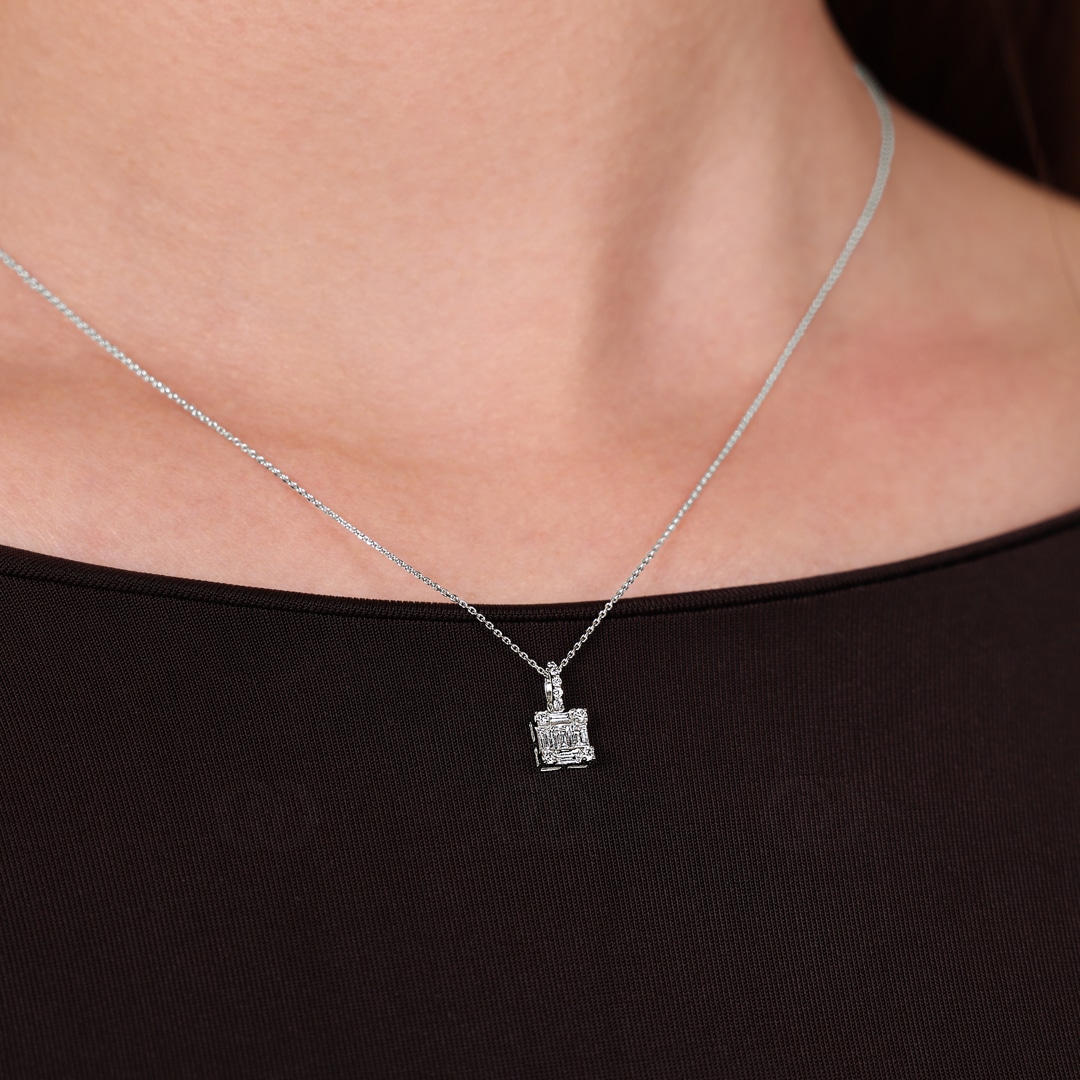 Collier mit Anhänger 750/18 K Weissgold  mit Diamanten 0.21 ct H/si