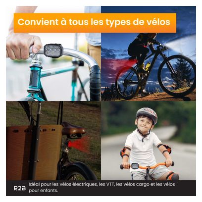 Paire d'Eclairages R2B Eclairage Vélo Avant et Arrière Rechargeables USB-C Blanc et Rouge