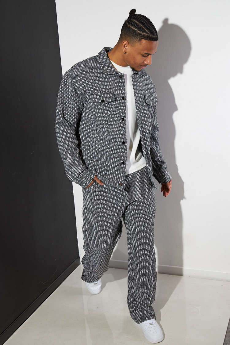 Ensemble 2 pièces veste + pantalon noir, gris et blanc