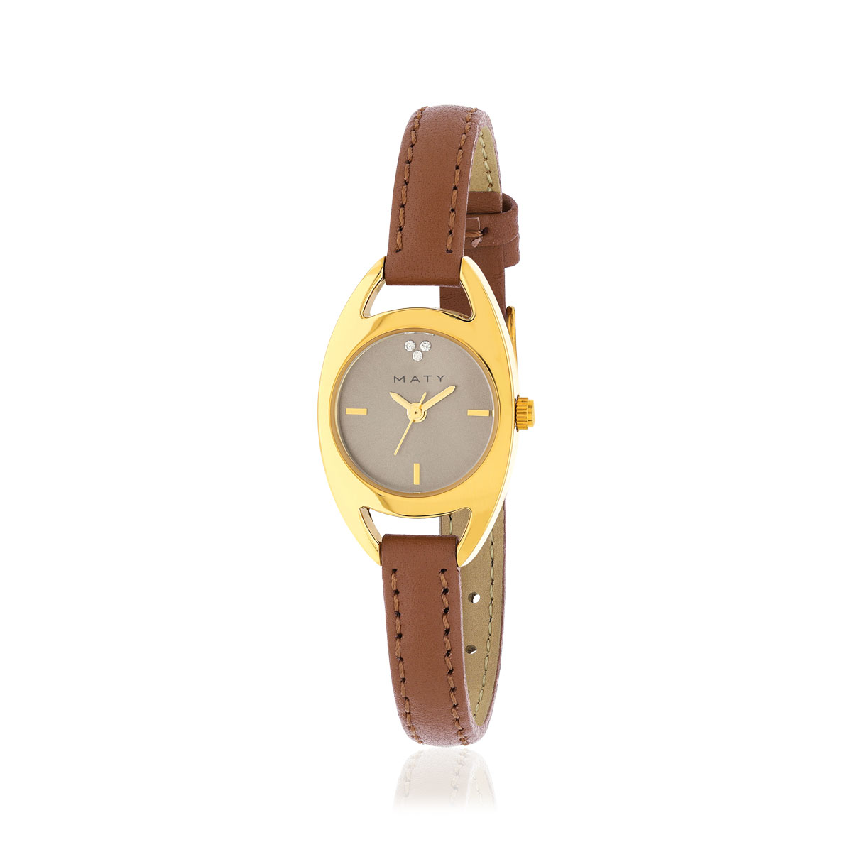 Montre femme dorée bracelet cuir marron