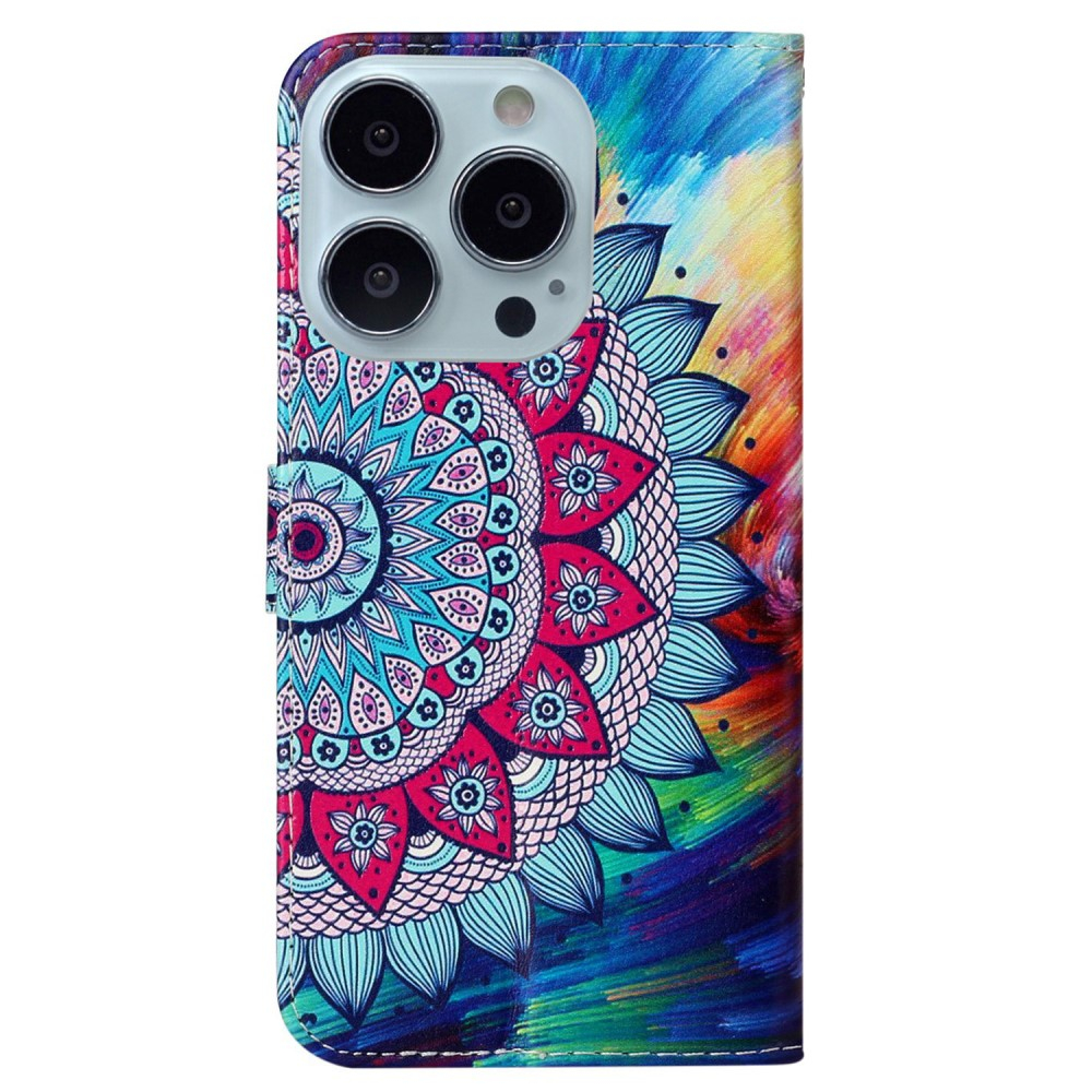 iPhone 16 Pro Max Leder Tasche mit Kartenfächer - Crazy Mandala