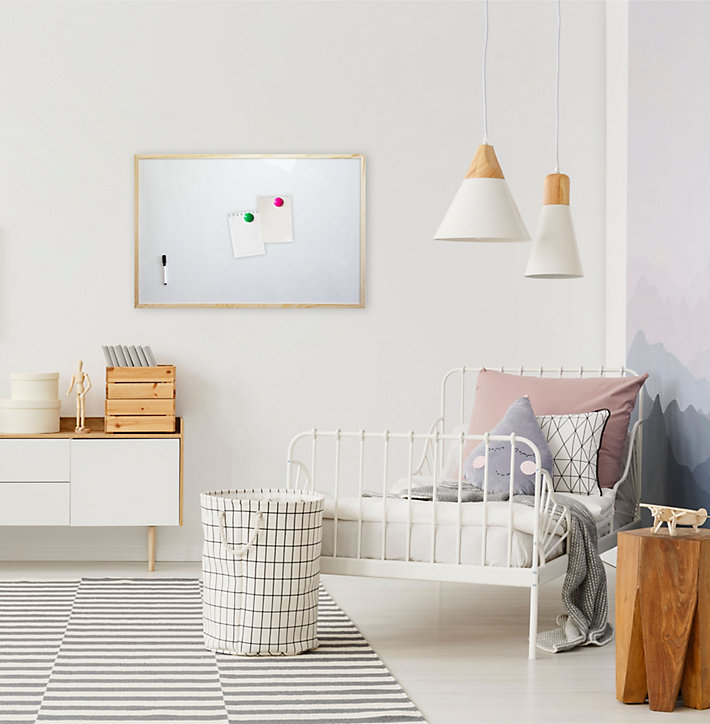 Tableau blanc effaçable magnétique cadre en bois L.90 x l.60 cm